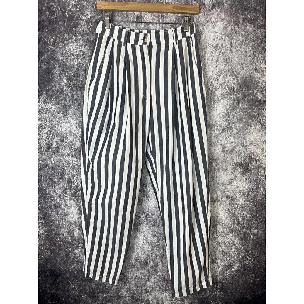 Urban Outfitters‎ Percy Tapered Pleated High Rise Striped Blue White Pants 4